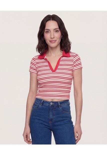 Polo Cropped  Para Mujer Rojo Ostu