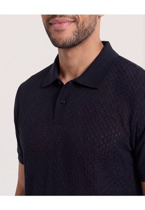 Polo Texturizada Manga Corta  Para Hombre Negro Ostu