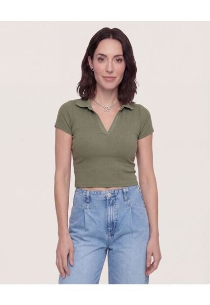 Polo Cropped  Para Mujer Verde Ostu