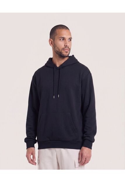 Hoodie Unicolor  Para Hombre Negro Ostu