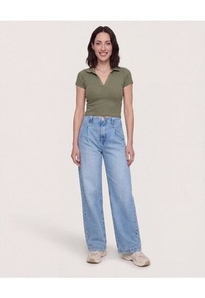 Polo Cropped  Para Mujer Verde Ostu