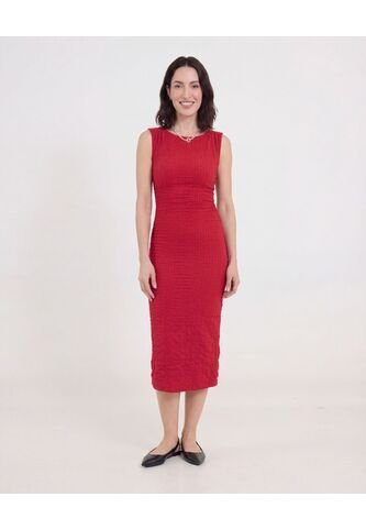 Vestido Midi Ajustado Manga Sisa  Para Mujer Rojo Ostu Ostu