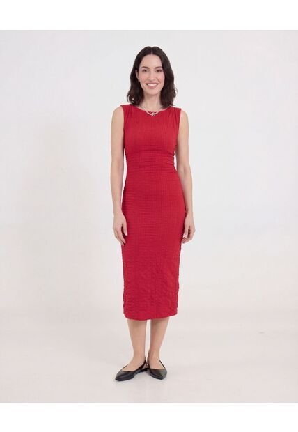 Vestido Midi Ajustado Manga Sisa  Para Mujer Rojo Ostu