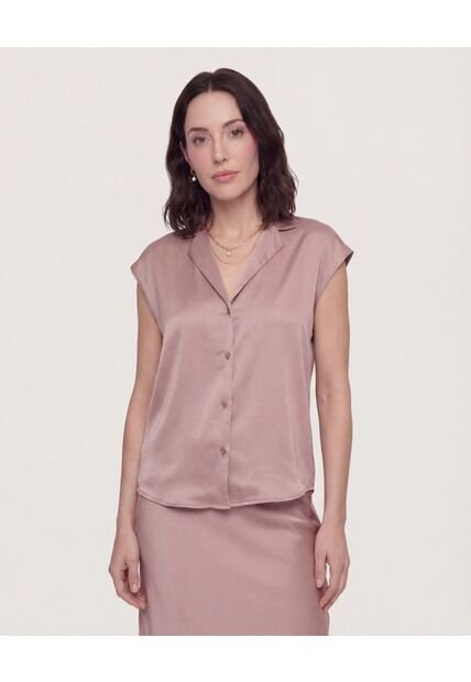 Camisa Satinada Sin Mangas  Para Mujer Café Ostu