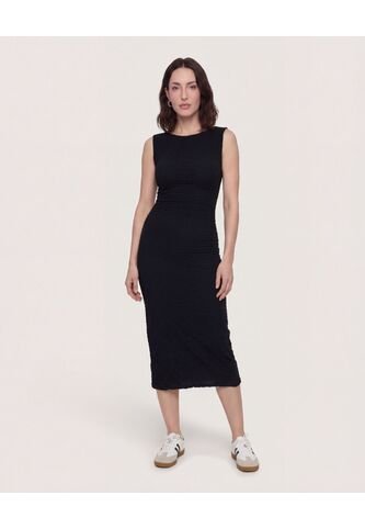 Vestido Midi Ajustado Manga Sisa  Para Mujer Negro Ostu Ostu