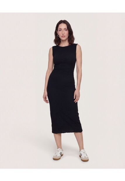 Vestido Midi Ajustado Manga Sisa  Para Mujer Negro Ostu
