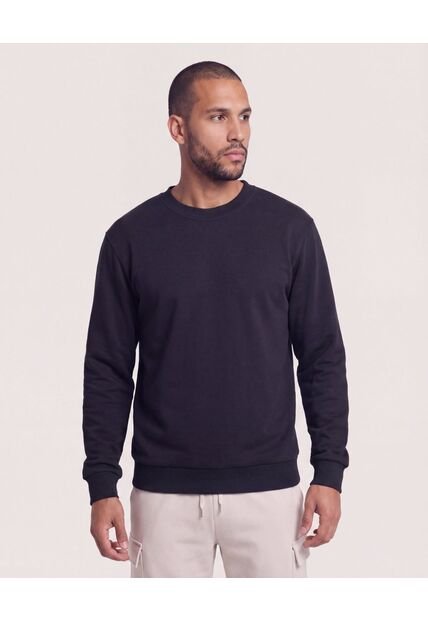 Buzo Cuello Redondo Unicolor  Para Hombre Negro Ostu