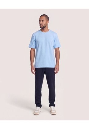 Camiseta Unicolor Texturizada  Para Hombre Azul Ostu