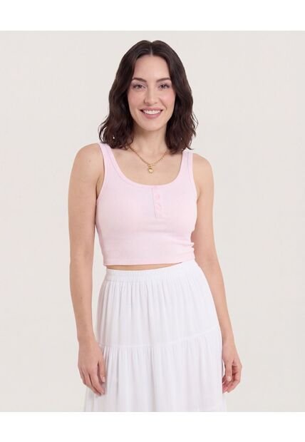 Camiseta Cropped En Rib Con Botones  Para Mujer Rosado Ostu
