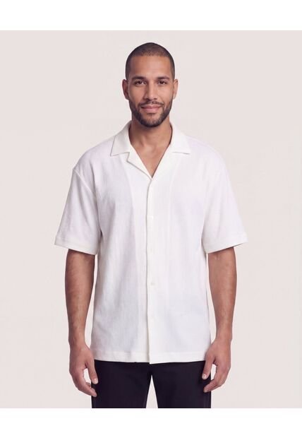 Camisa Manga Corta Resort  Para Hombre Crema Ostu