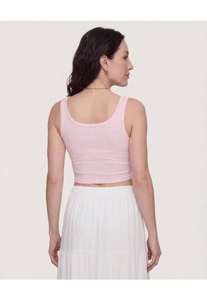 Camiseta Cropped En Rib Con Botones  Para Mujer Rosado Ostu
