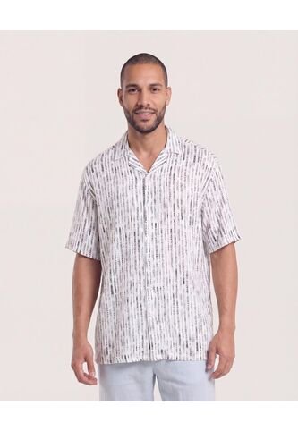 Camisa Resort Estampada  Para Hombre Crema Ostu Ostu