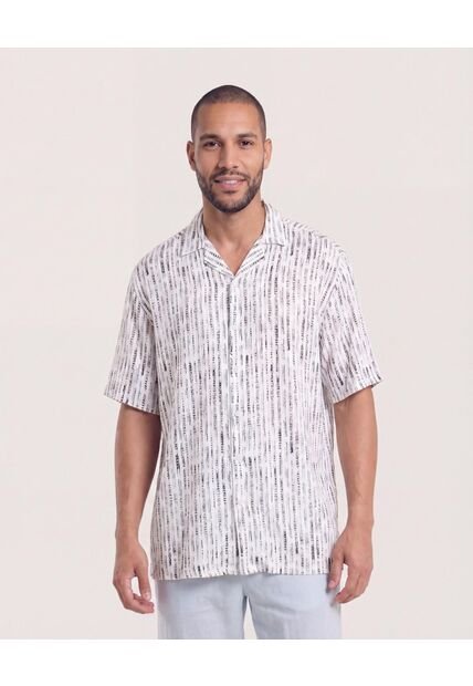 Camisa Resort Estampada  Para Hombre Crema Ostu