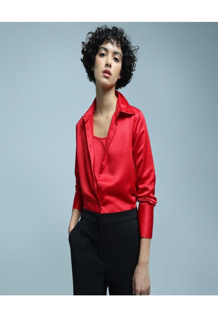 Camisa De Seda Mujer Blusa Satinada De Uniqlo De Color Azul