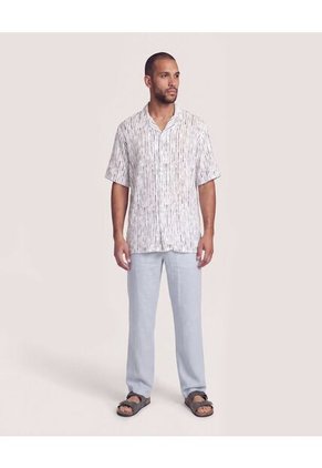 Camisa Resort Estampada  Para Hombre Crema Ostu