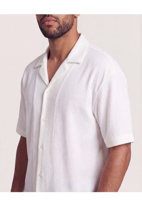 Camisa Manga Corta Resort  Para Hombre Crema Ostu