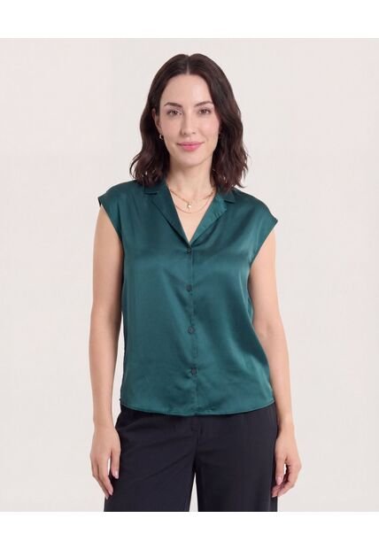 Camisa Satinada Sin Mangas  Para Mujer Verde Ostu