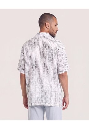 Camisa Resort Estampada  Para Hombre Crema Ostu