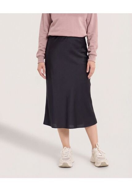 Falda En Satin  Para Mujer Negro Ostu