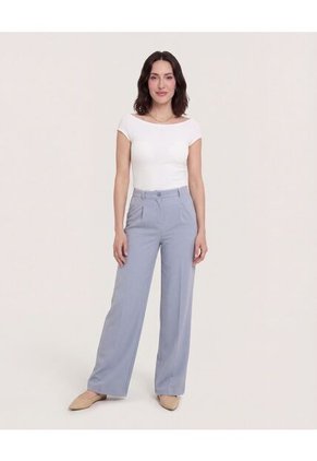 Pantalón Fluido Tiro Alto  Para Mujer Gris Ostu