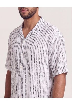 Camisa Resort Estampada  Para Hombre Crema Ostu