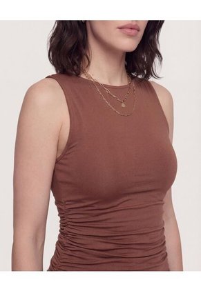 Camiseta Con Recogidos  Para Mujer Café Ostu