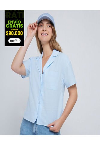 Camisa Para Mujer Manga Corta Color Celeste Marca Ostu #40010210 Ostu
