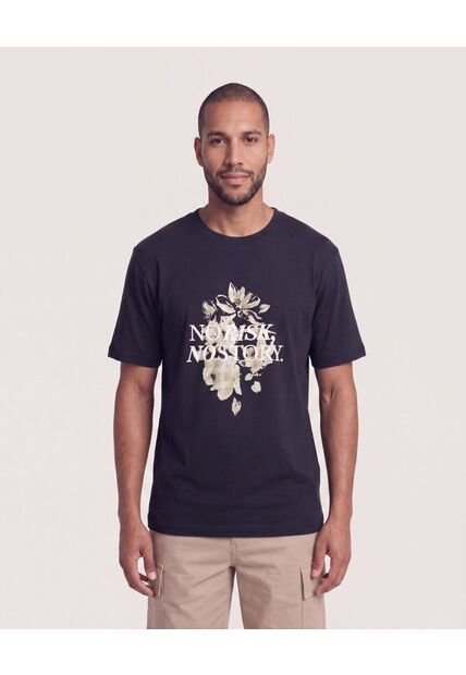 Camiseta Regular Estampado Floral  Para Hombre Negro Ostu