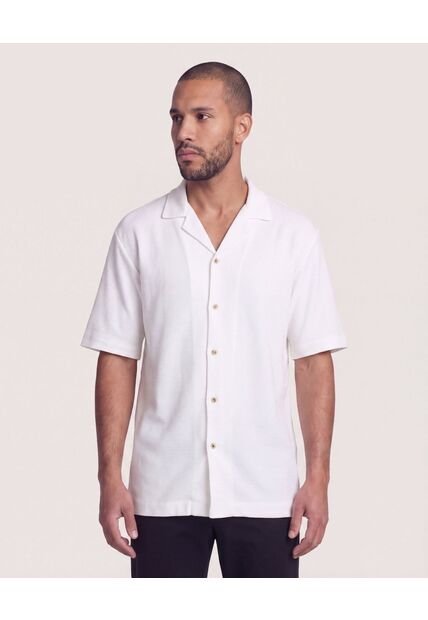 Camisa Resort Tricot  Para Hombre Crema Ostu