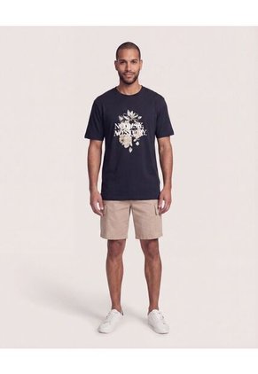 Camiseta Regular Estampado Floral  Para Hombre Negro Ostu