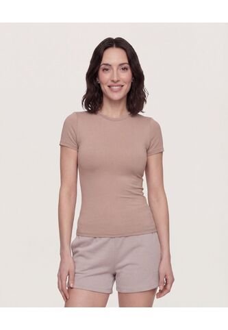 Camiseta Slim Cuello Redondo  Para Mujer Café Ostu Ostu
