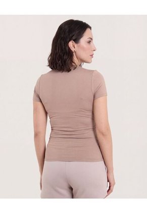 Camiseta Slim Cuello Redondo  Para Mujer Café Ostu