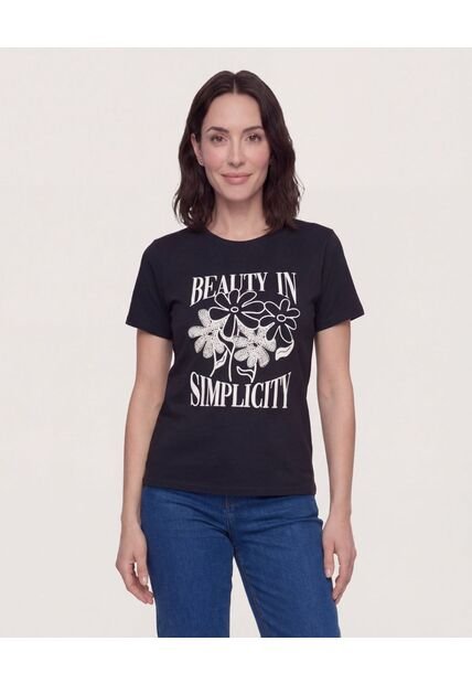 Camiseta Basica Screen  Para Mujer Negro Ostu