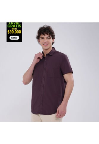 Camisa Para Hombre Manga Corta Con Bolsillo Color Café  Marca Ostu #60010676 Ostu