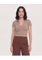 Polo Cropped  Para Mujer Café Ostu de Ostu