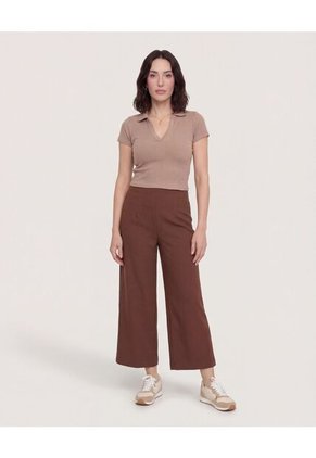Polo Cropped  Para Mujer Café Ostu