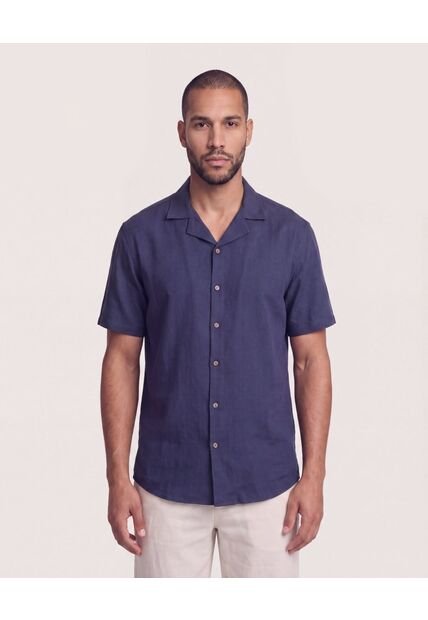 Camisa Manga Larga Con Bolsillo  Para Hombre Azul Ostu