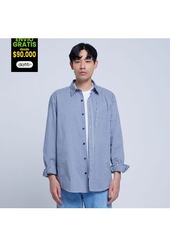 Camisa Para Hombre Manga Larga Con Bolsillo Color Azul  Marca Ostu #60010640 Ostu