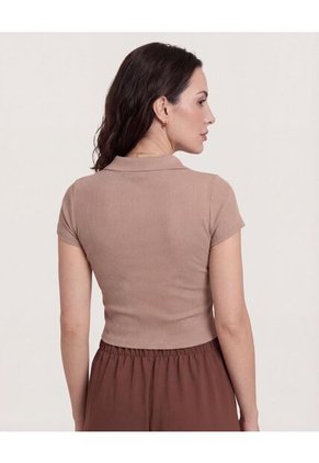 Polo Cropped  Para Mujer Café Ostu