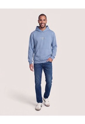 Hoodie Con Estampado Frontal  Para Hombre Azul Ostu