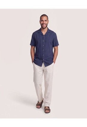 Camisa Manga Larga Con Bolsillo  Para Hombre Azul Ostu