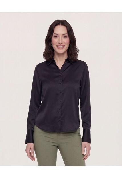Camisa Satinada  Para Mujer Negro Ostu