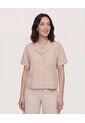 Camisa Boxy Cuello Resort  Para Mujer Beige Ostu de Ostu