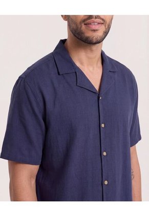 Camisa Manga Larga Con Bolsillo  Para Hombre Azul Ostu
