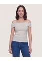 Camiseta Rayas Hombros Descubiertos  Para Mujer Beige Ostu de Ostu