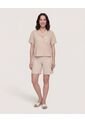 Camisa Boxy Cuello Resort  Para Mujer Beige Ostu de Ostu