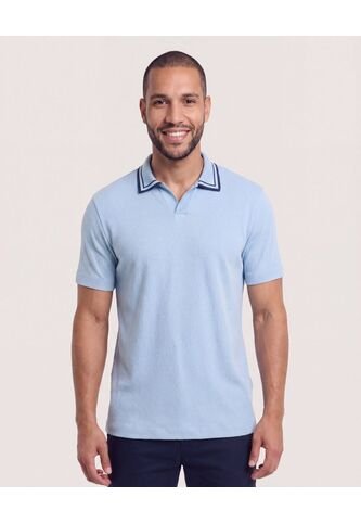 Polo Texturizado Cuello Contraste  Para Hombre Azul Ostu Ostu