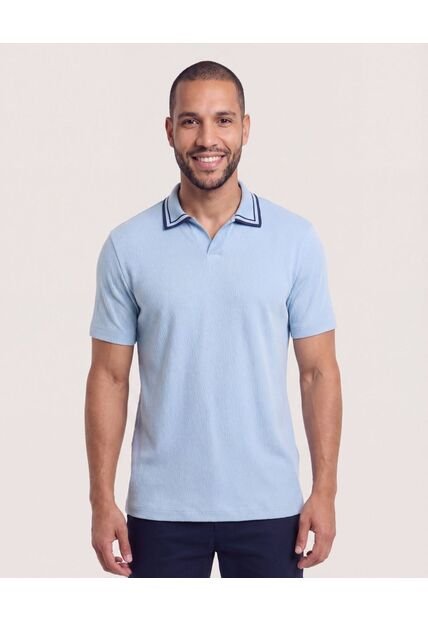 Polo Texturizado Cuello Contraste  Para Hombre Azul Ostu