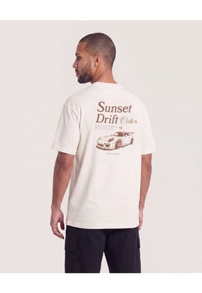 Camiseta Relaxed Estampado Posterior  Para Hombre Marfil Ostu