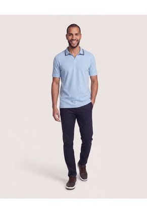 Polo Texturizado Cuello Contraste  Para Hombre Azul Ostu